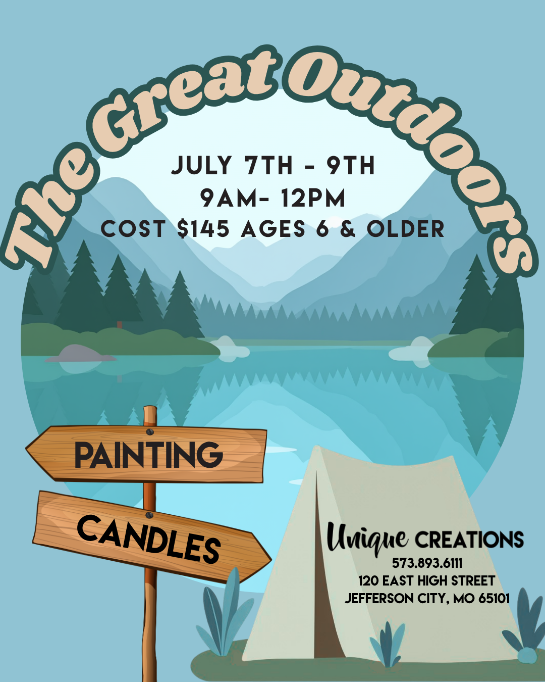 THE GREAT OUTDOORS CAMP JULY 7th-9th @ 9:00am-12:00pm ages 6 and older