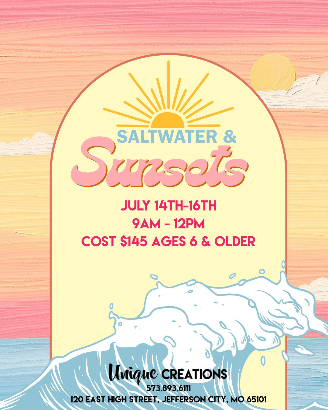 SALTWATER AND SUNSETS CAMP  JULY 14th-16th @ 9:00am-12:00pm ages 6 and older