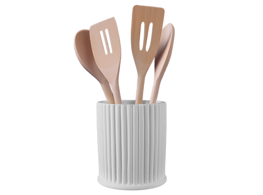 STONEWARE RIBBED UTENSIL CROCK